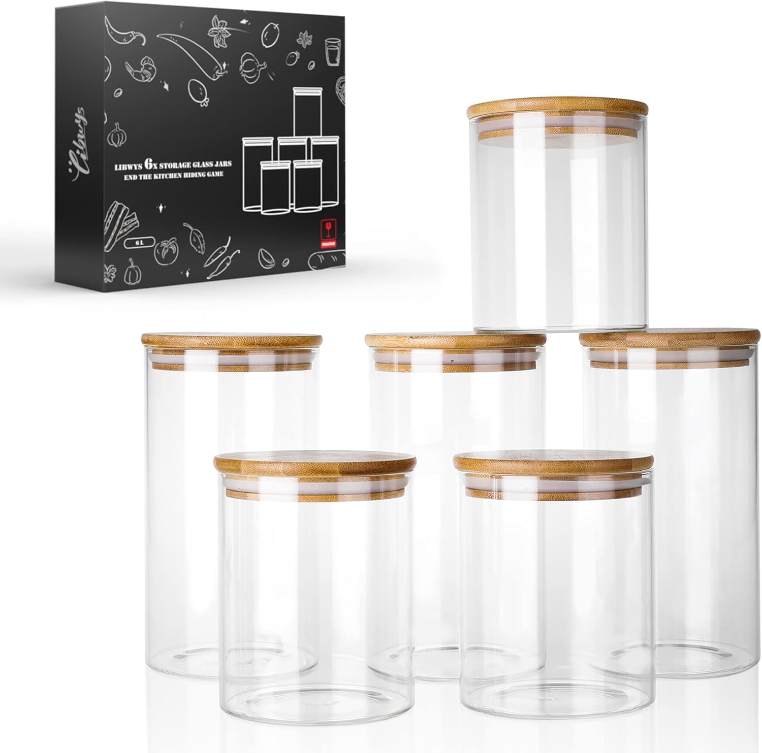 libwys-storage-jars-vorratsgl-ser-eckig-bambusdeckel-6er-set image 1