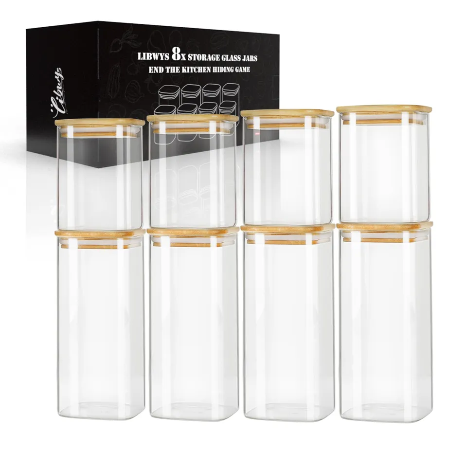 libwys-storage-jars-vorratsgl-ser-glas-8er-set-1000ml-600ml-eckig image 1
