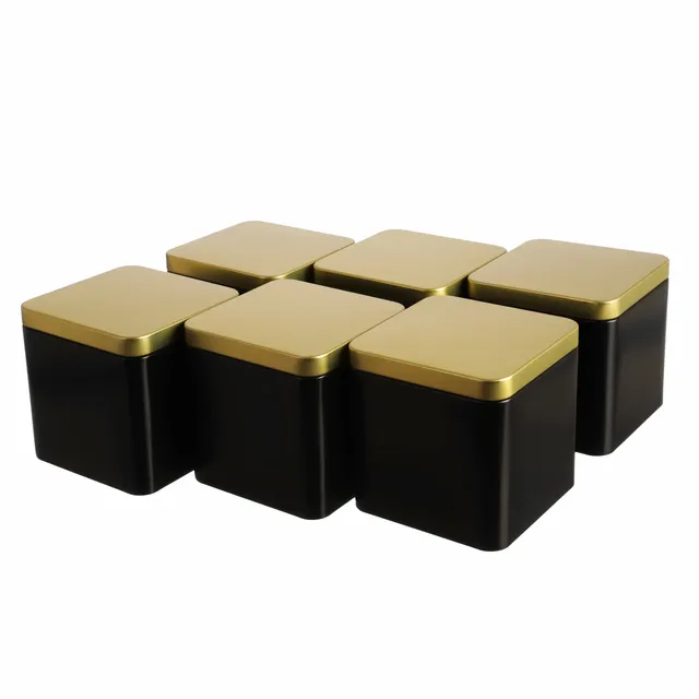dosenritter-eckige-dosen-teedose-schwarz-gold-6er-set-150g-9x9x9 image 1