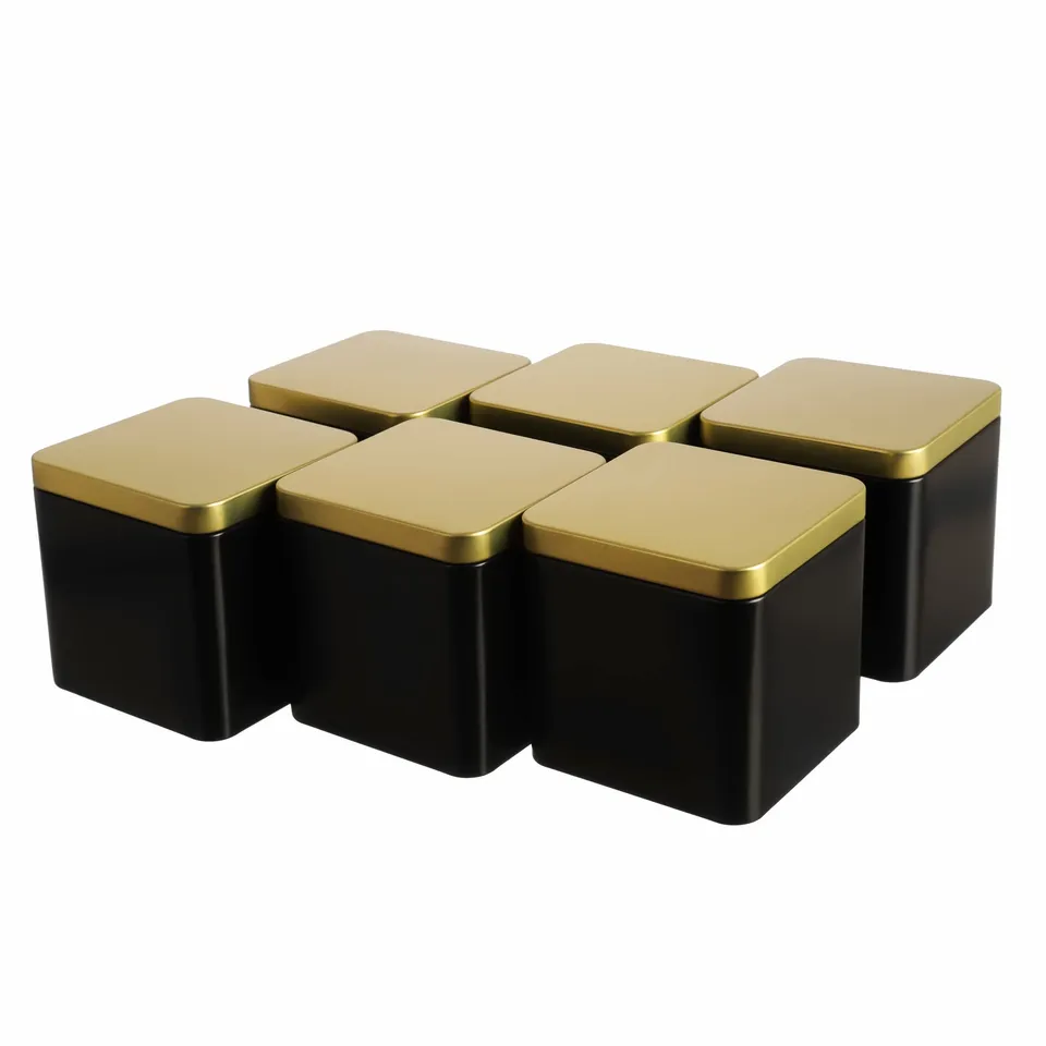 dosenritter-eckige-dosen-teedose-schwarz-gold-6er-set-150g-9x9x9 image 1