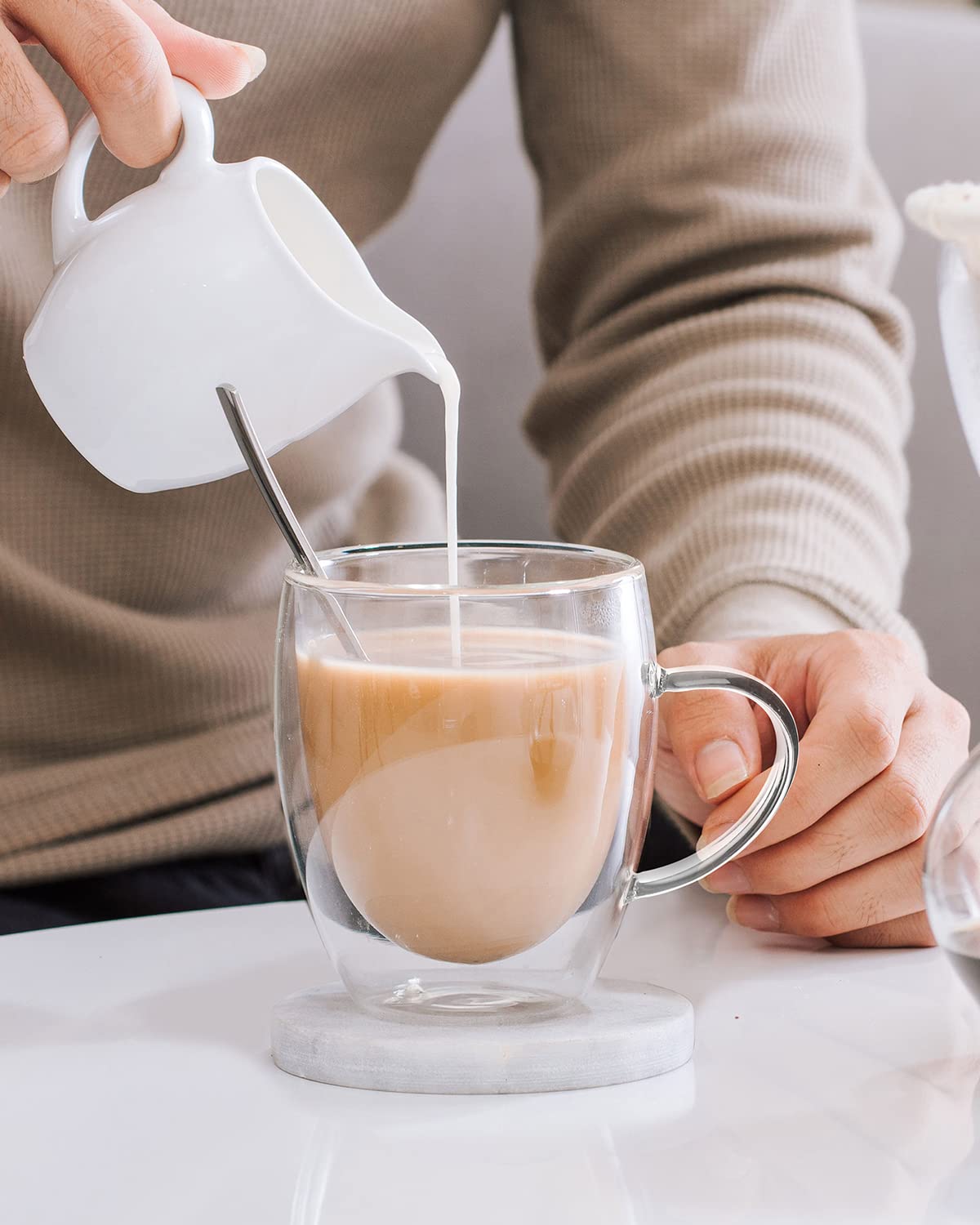 libwys-kaffeetassen-glas-doppelwandig-2er-set-350ml-mit-griff-l-ffel image 2