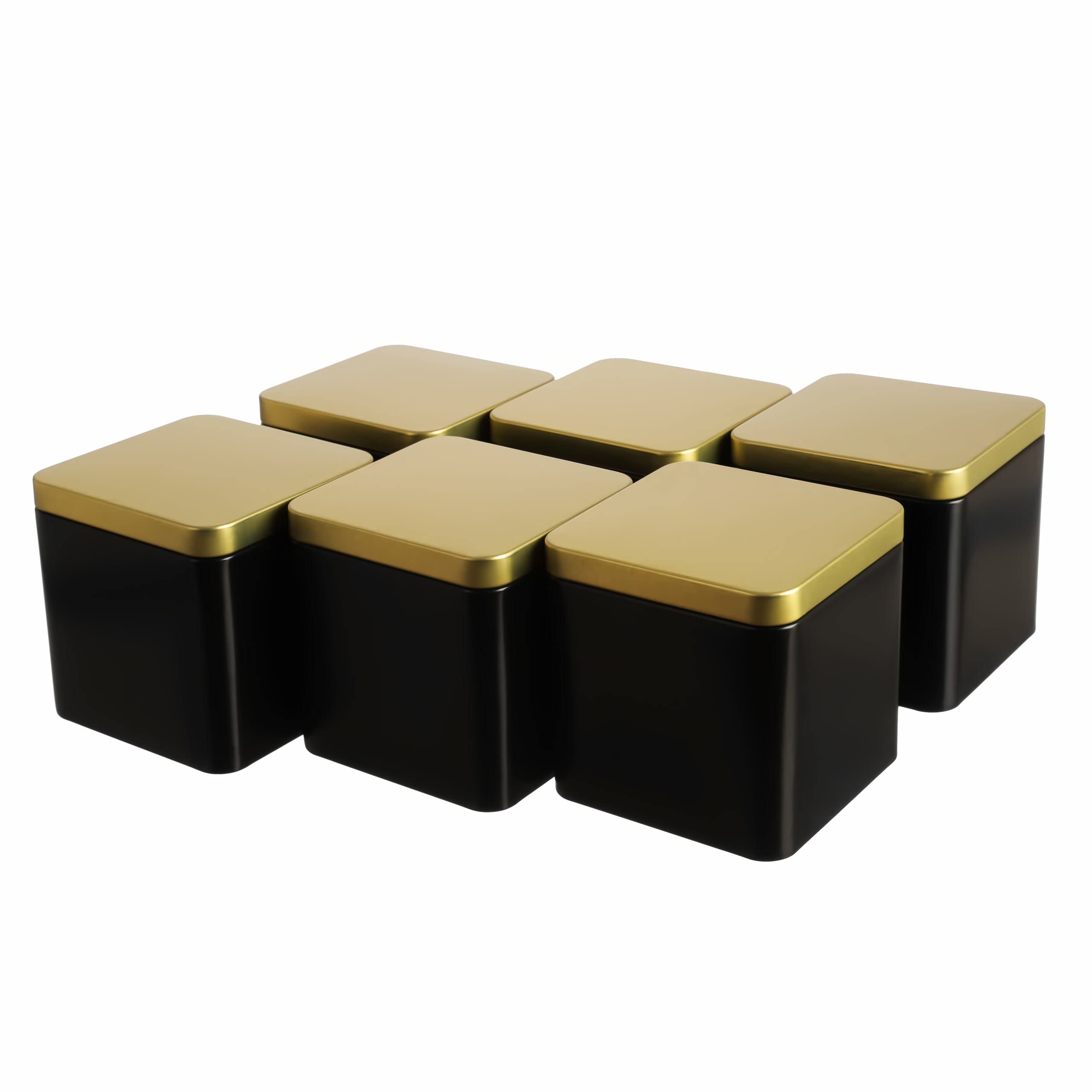 dosenritter-eckige-dosen-teedose-schwarz-gold-6er-set-150g-9x9x9 image 1
