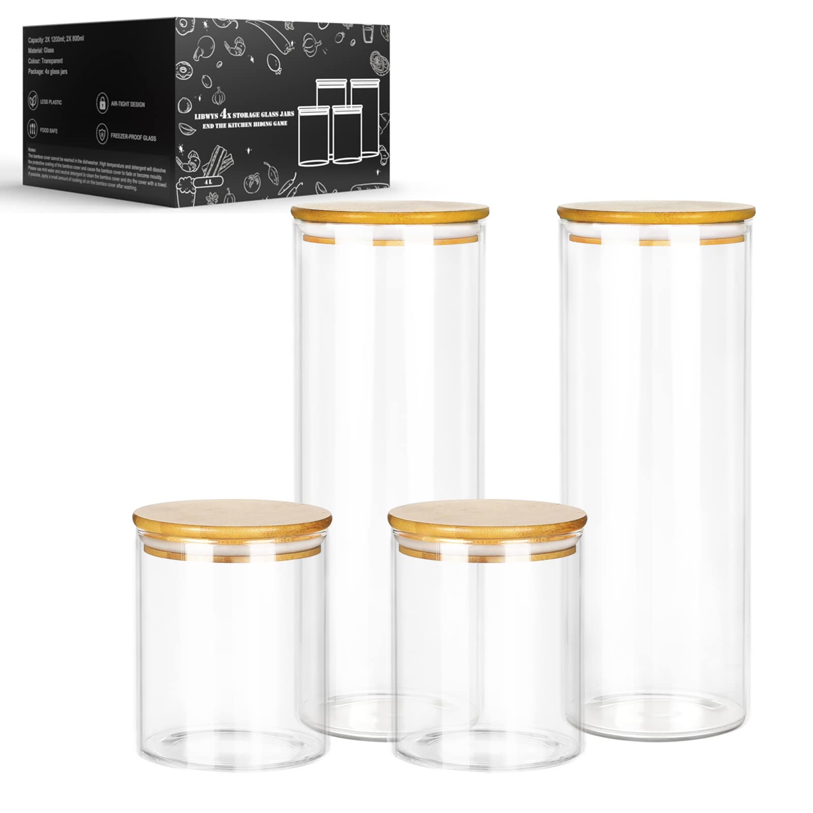 libwys-vorratsgl-ser-4er-set-800ml-2000ml-spaghetti-glas-deckel image 1