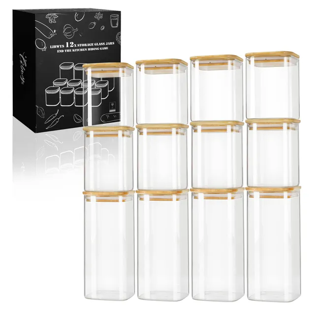 libwys-vorratsgl-ser-eckig-12er-set-600ml-1000ml-bambus-luftdicht image 1