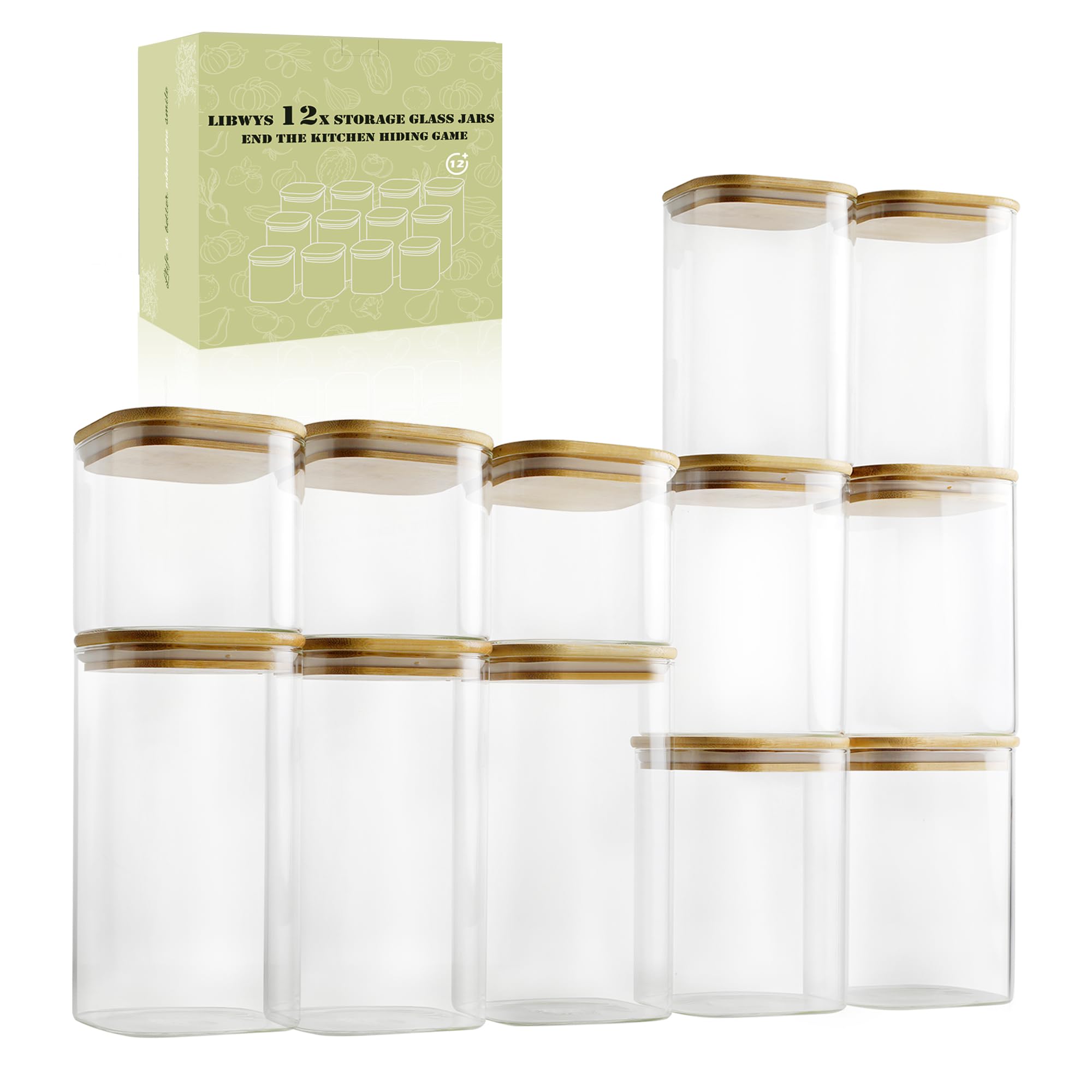 libwys-vorratsgl-ser-12er-set-eckig-720-1580ml-bambusdeckel image 1