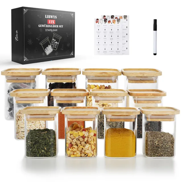 libwys-storage-jars-gew-rzgl-ser-200ml-12er-set-eckig-bambus image 1