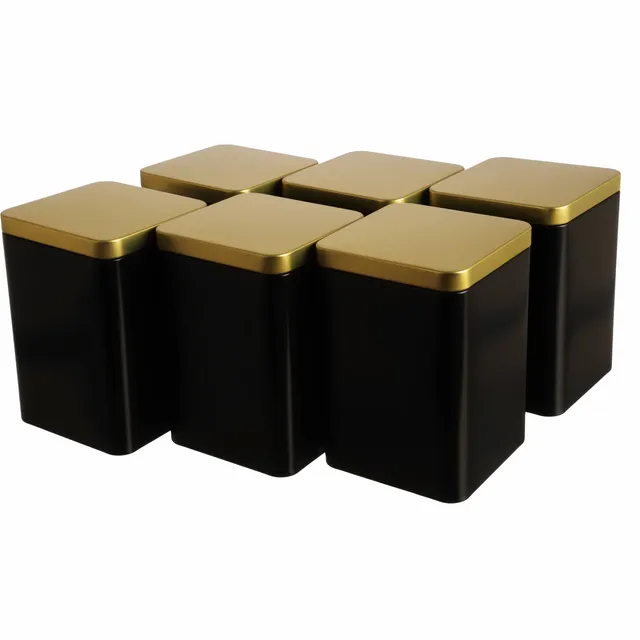dosenritter-eckige-dosen-teedose-schwarz-gold-6er-set-240g-aromadicht image 1