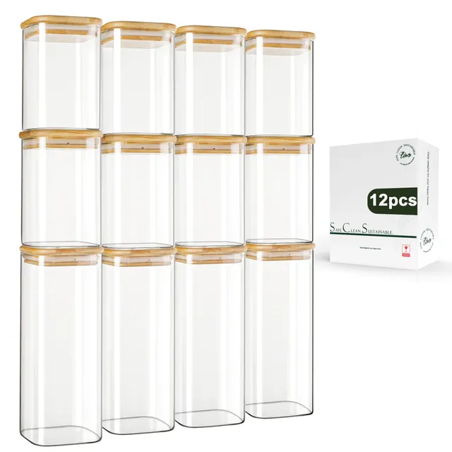 libwys-vorratsgl-ser-12er-set-eckig-1000ml-600ml-bambusdeckel-glas image 1