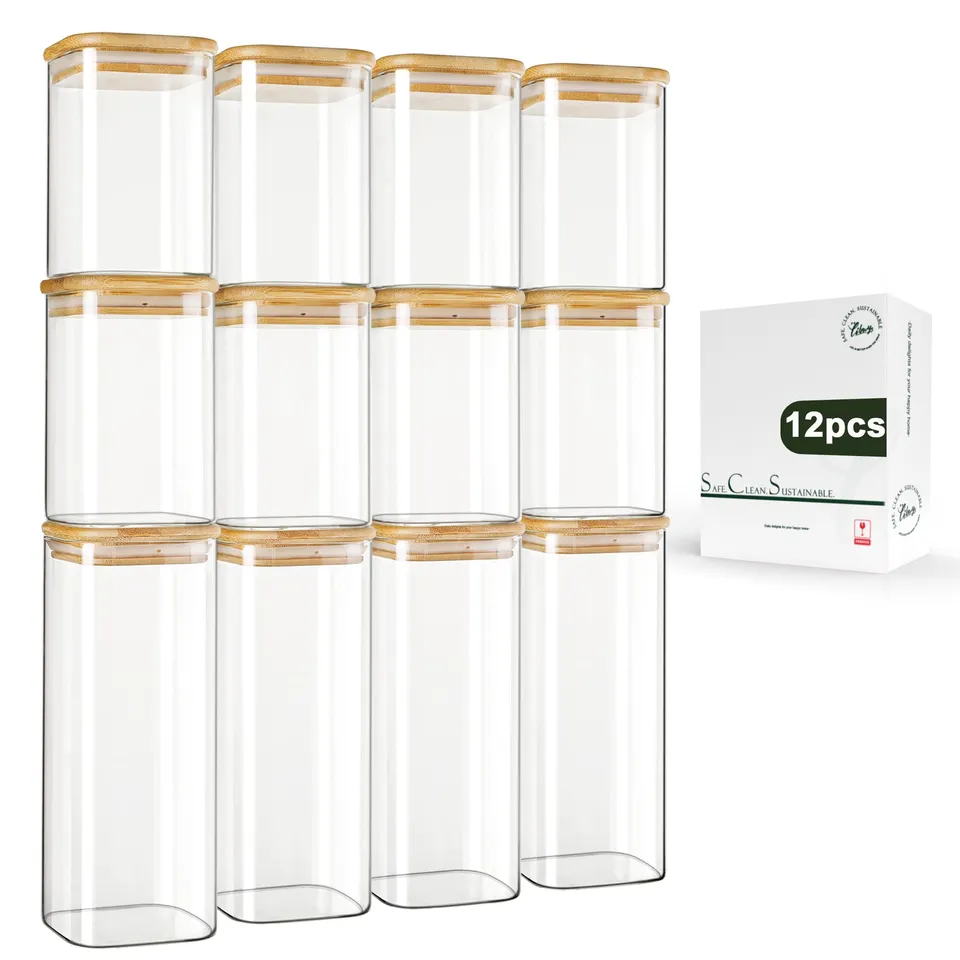 libwys-vorratsgl-ser-12er-set-eckig-1000ml-600ml-bambusdeckel-glas image 1