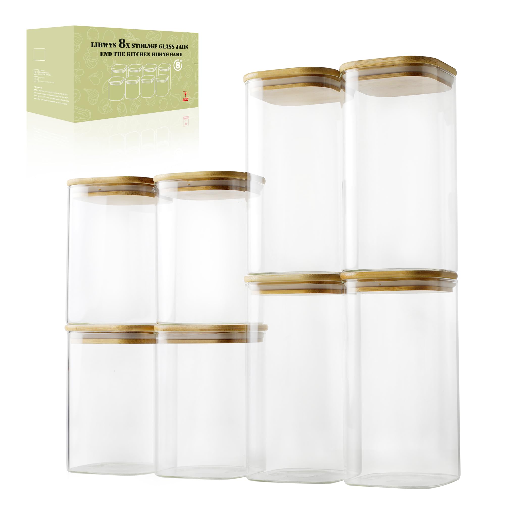 libwys-storage-jars-vorratsglas-eckig-1150-1580-ml-8er-set image 1